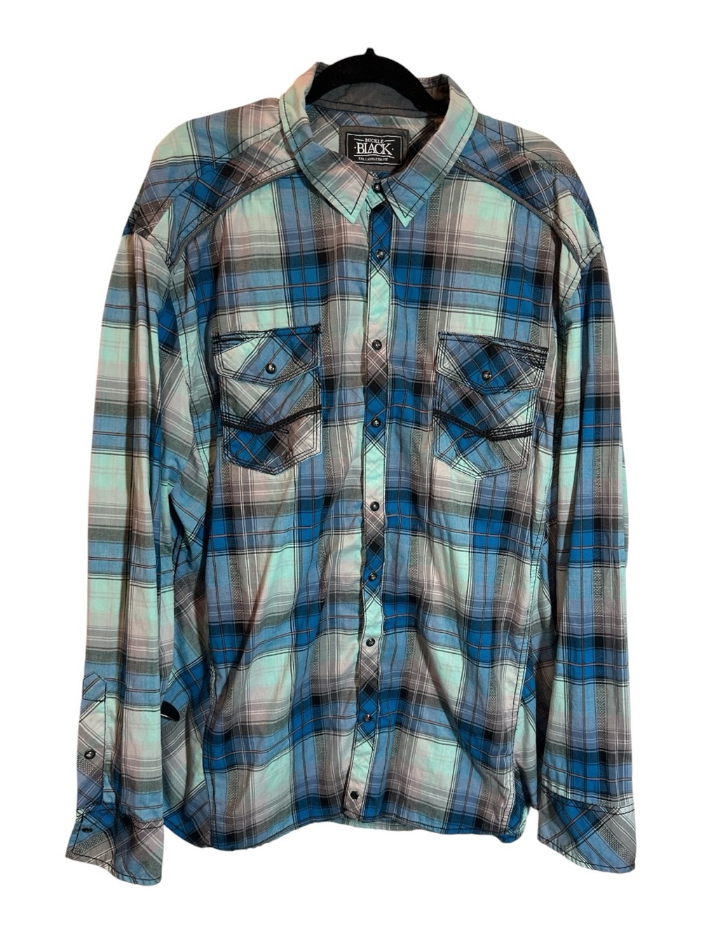 Buckle Black Label Athletic Fit Button-Up Plaid Pearl Snaps Shirt Mens Size 2XL